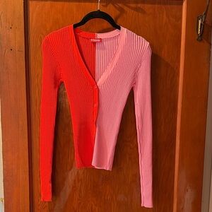STAUD Women's Two-Tone Red and Pink Cardigan